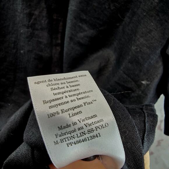 Everlane Shirt Mens Medium Black Linen Polo Short Sleeve Button Collared - Picture 10 of 11